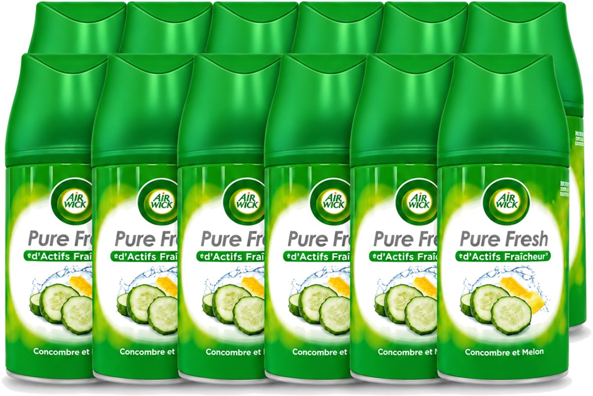 12 x Air Wick Freshmatic - Luchtverfrisser Navulling - Pure Fresh Komkommer - 250ml - Voordeelverpakking - 12 stuks