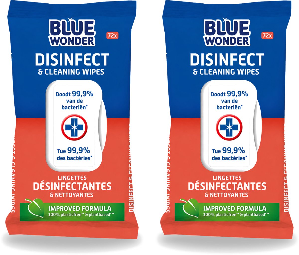 2 x Blue Wonder - Desinfectie Reiniger- Hygiënische Reiniging - 72 Doekjes - Bulkverpakking - 2 stuks