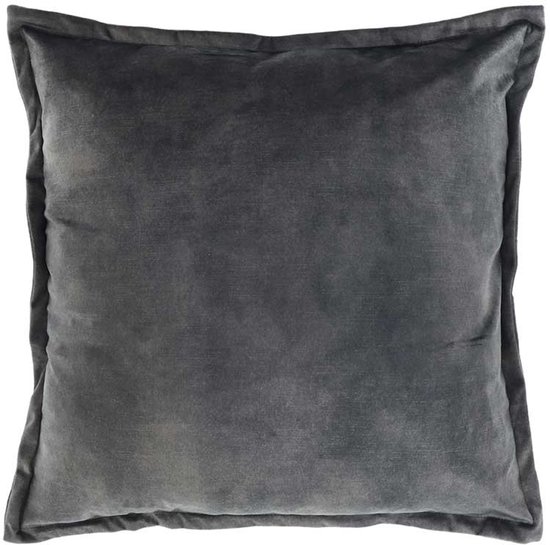 Grijze fluwelen sierkussen 50x50cm met omrande rand.