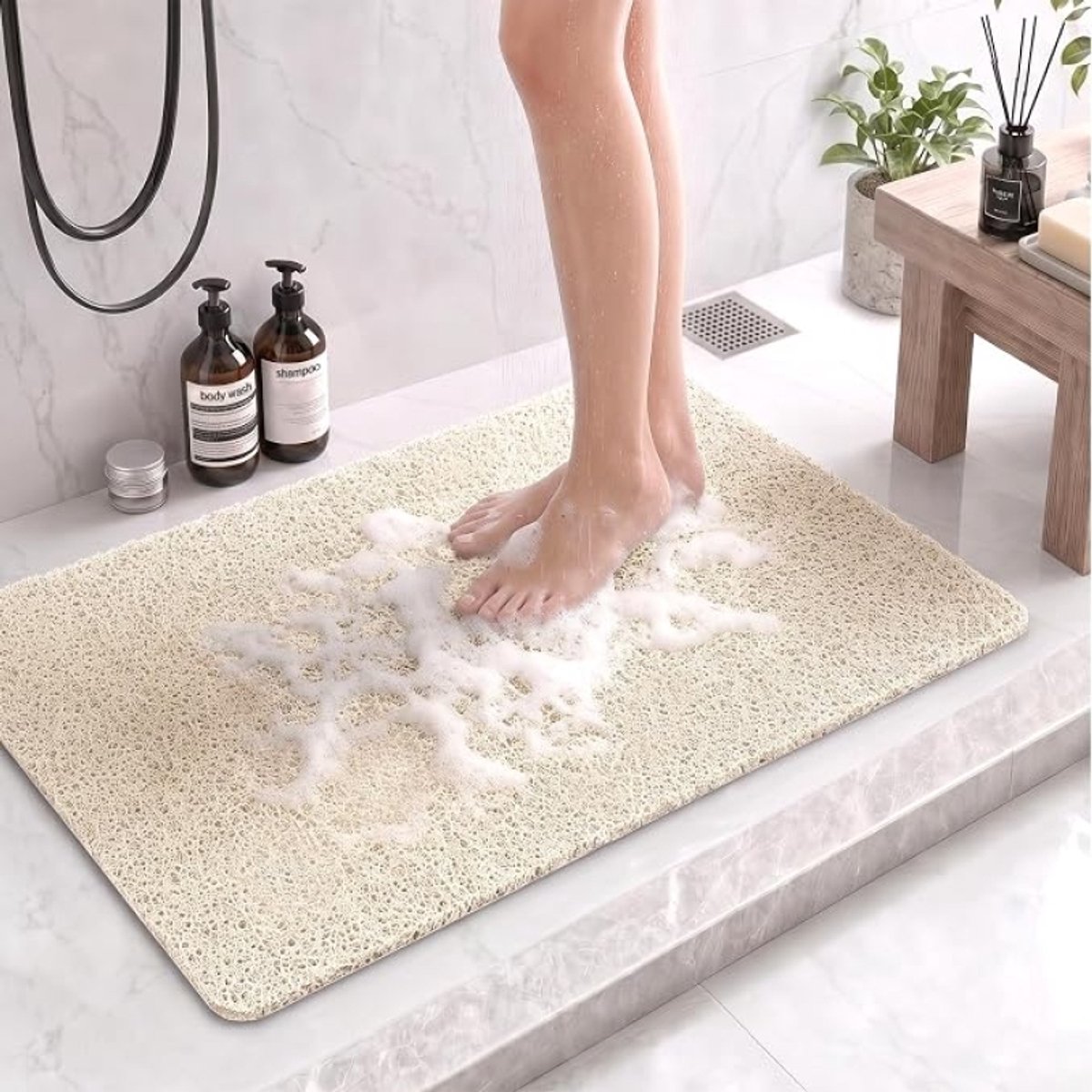 Antislip Badmat Loofah met Afvoergaten 40x80 cm Beige - Douchemat Binnen