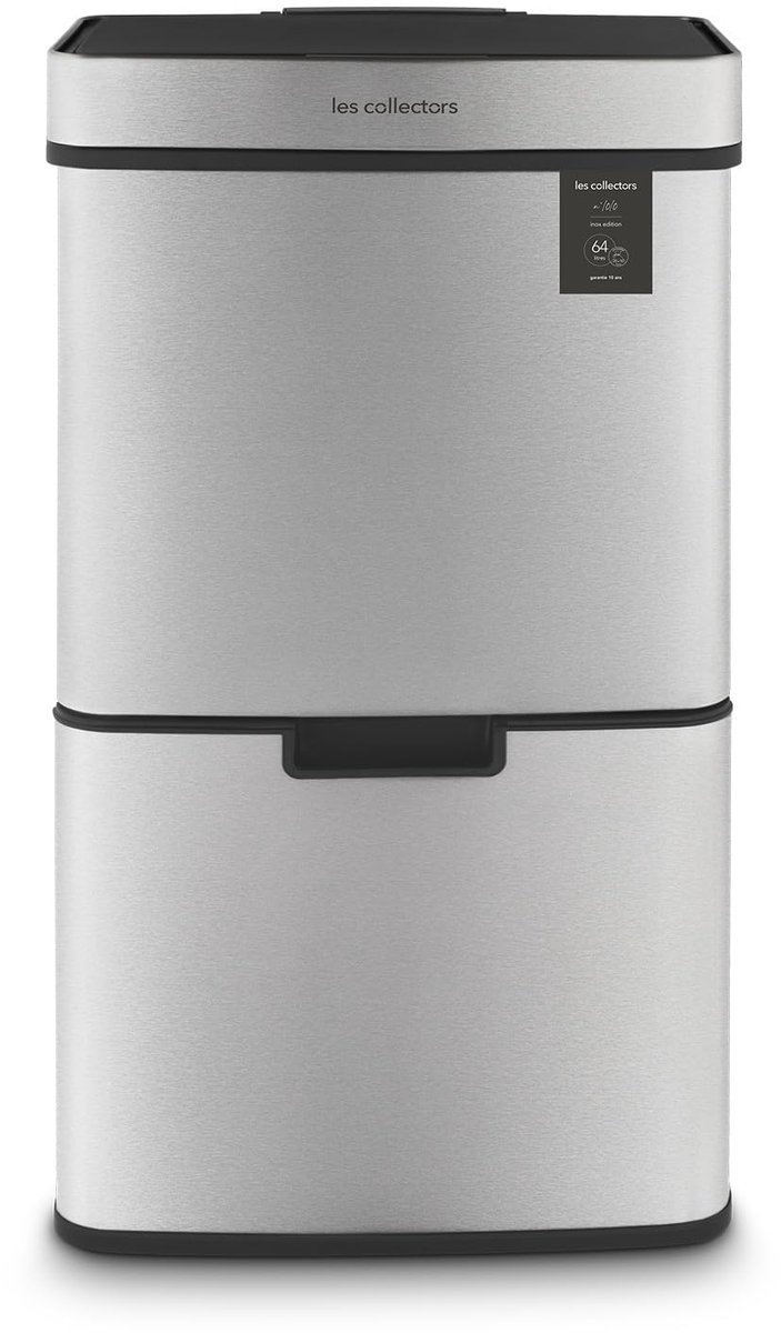 Les Collectors Recycling vuilnisemmer nr. 1010, 64 l (41+11+11), 3 vakken, roestvrij staal, stille automatische - ShopVlot