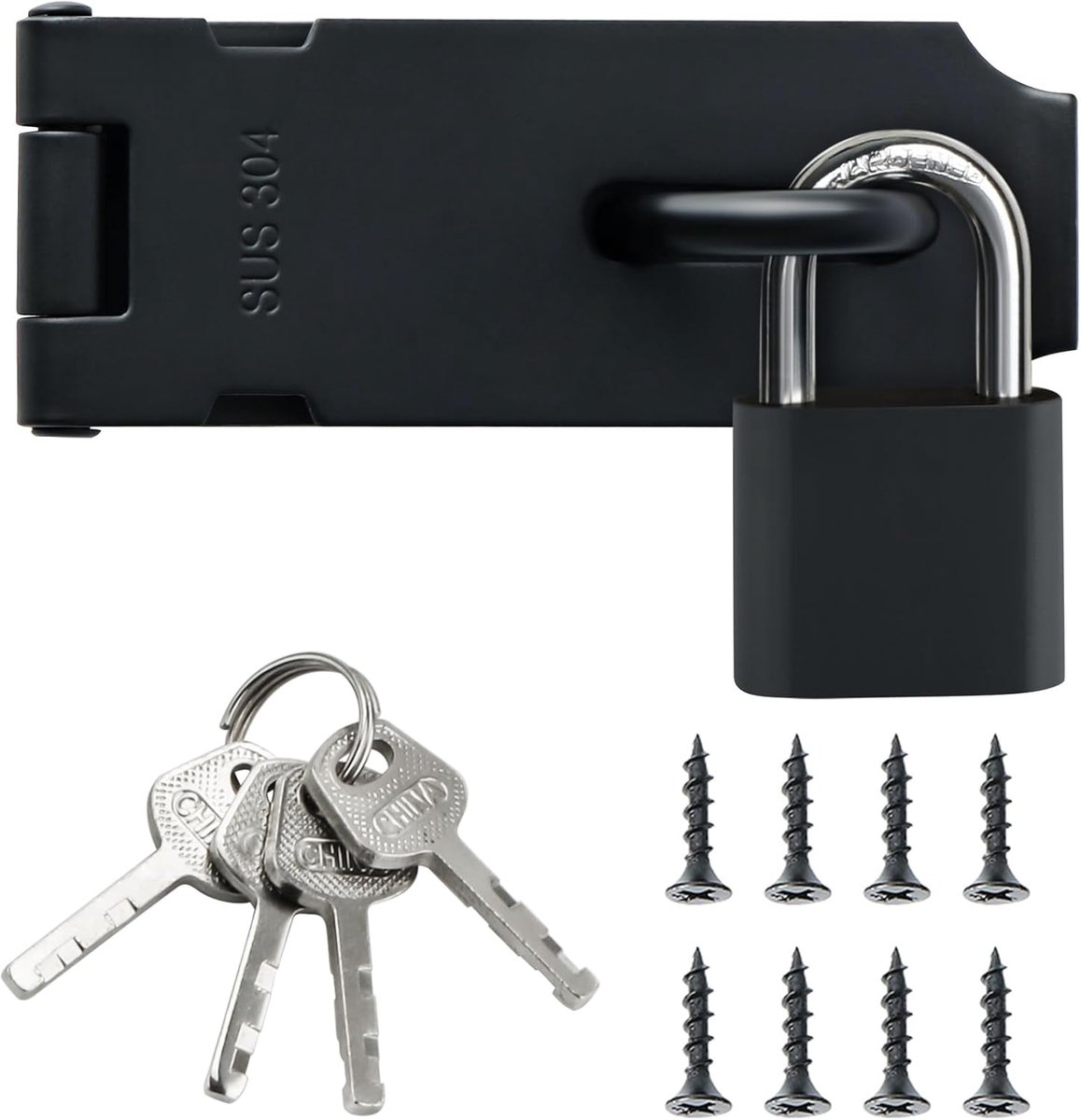 Padlock Hasp Lock 4 Inch - RVS - Matte Black - Geschikt voor deuren en kasten - ShopVlot