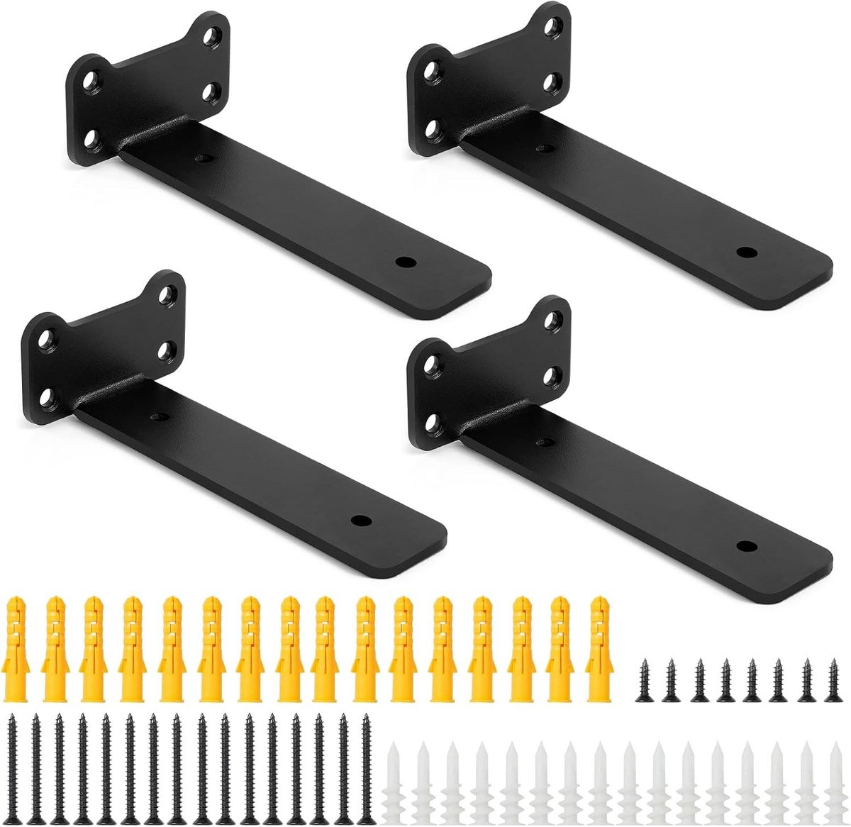 Stevige Wandplanken Beugels - Set van 4, Ideaal voor Keuken, Woonkamer en Kantoor, Zwart, 15.5 cm, Ruimtebesparend en Duurzaam