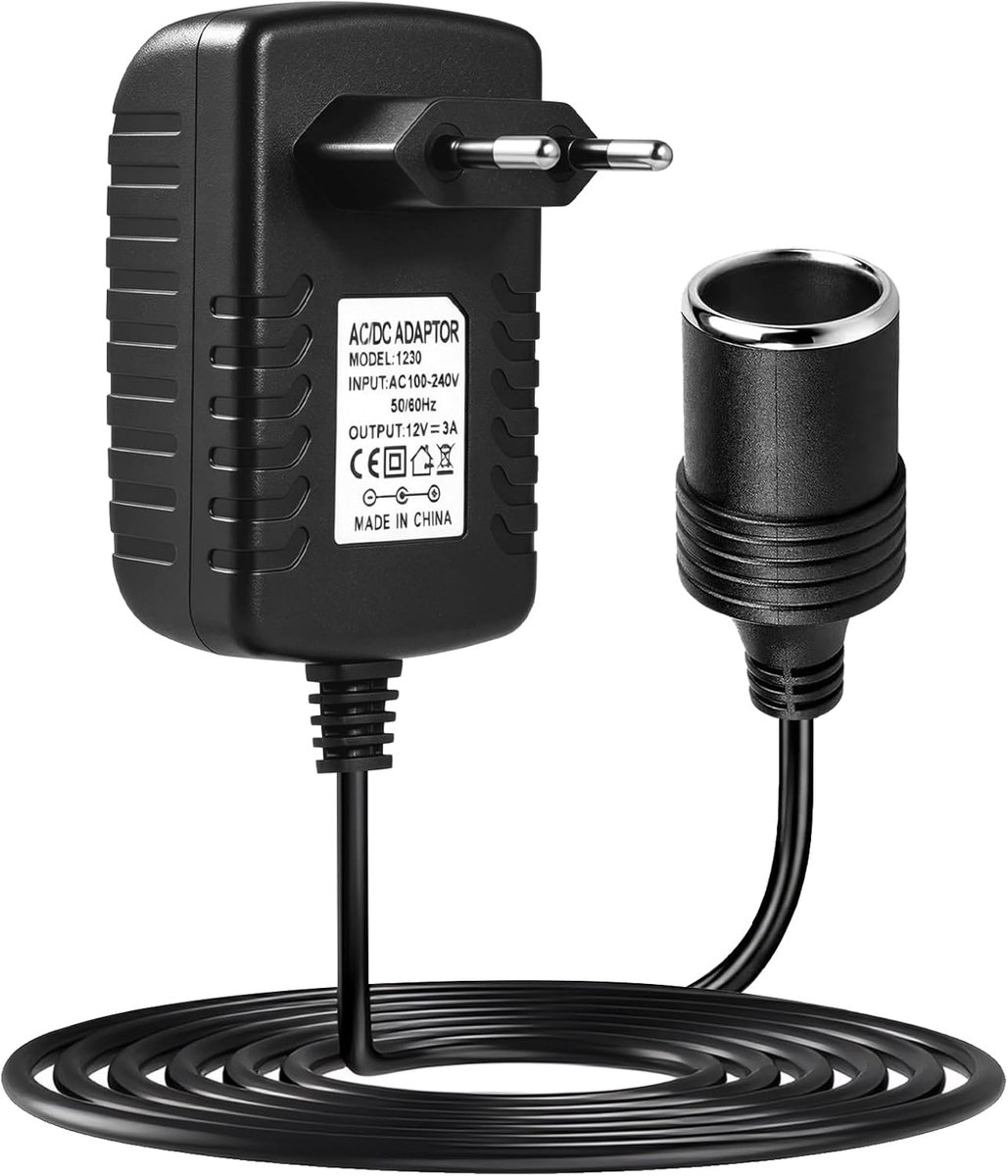 Auto netadapter 12V 3A - Spanningsomvormer 100-240V AC naar 12V DC - Universeel voor auto-accessoires - ShopVlot