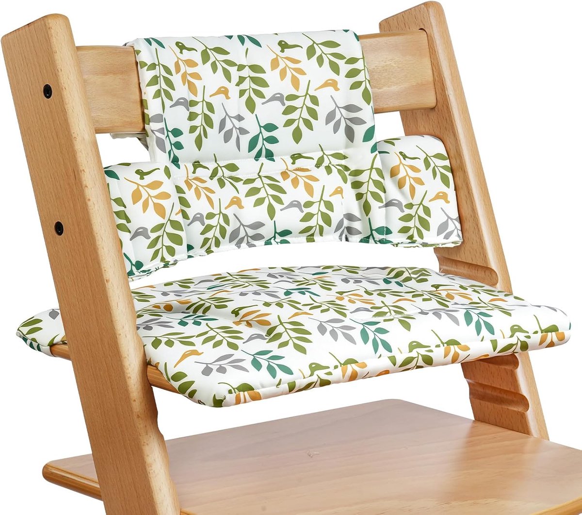 Kinderstoelkussen, zitkussen compatibel geschikt voor Stokke Tripp Trapp, kinderstoelkussens en -hoezen, afneembaar, eenvoudig te bevestigen, gemakkelijk schoon te maken, groene bladeren
