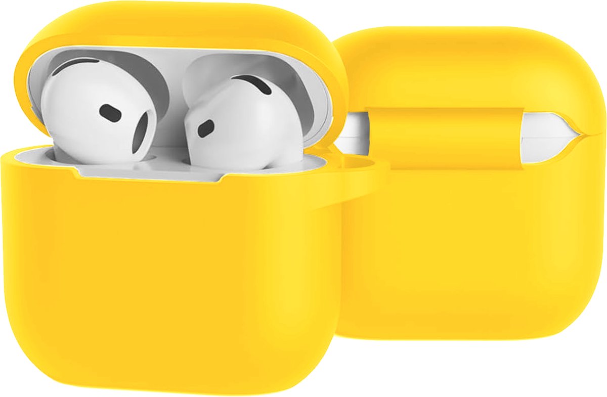Case - Geschikt voor Apple AirPods 5 - Siliconen Hoes met Clip - Silicone Hoesje Cover - Geel