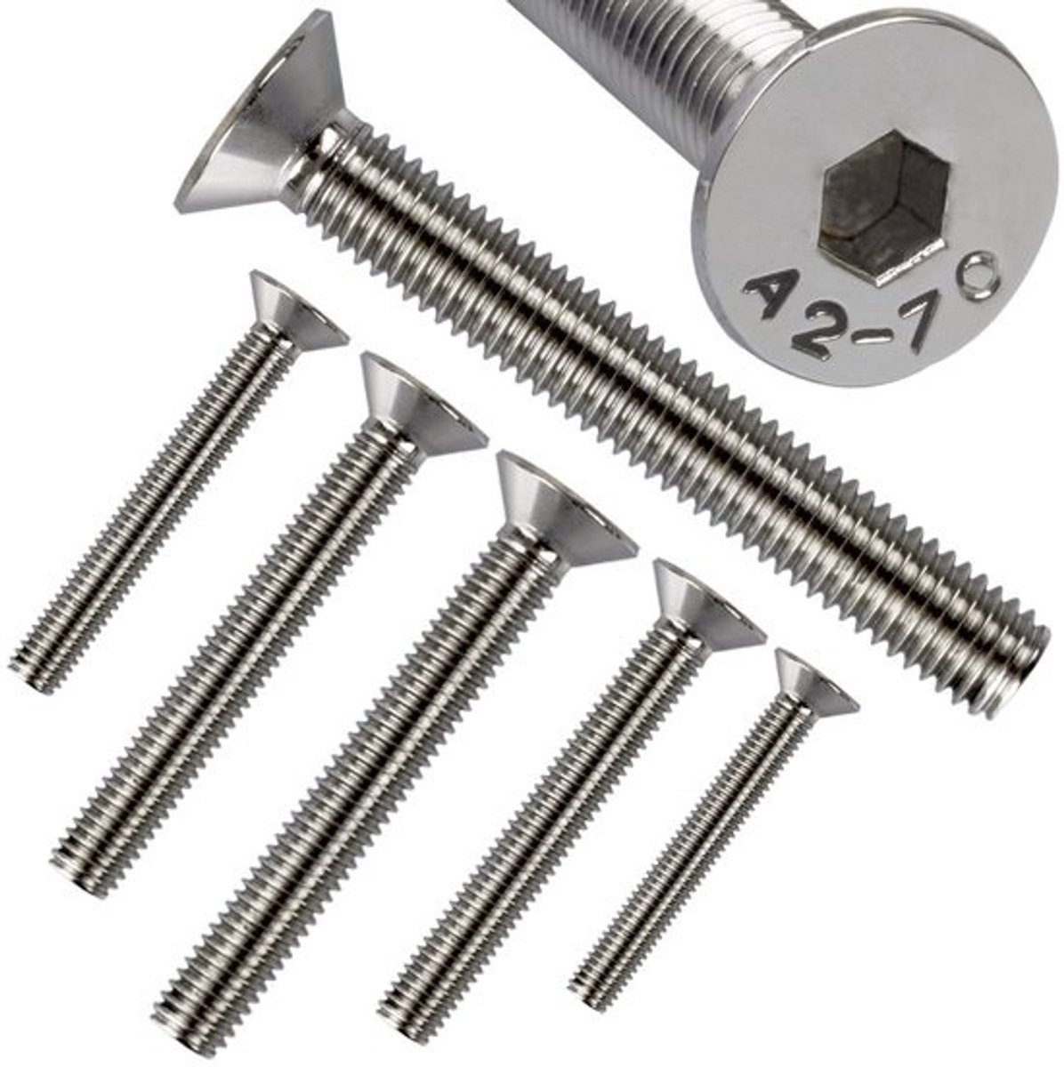 Verzonkenkopschroeven - Metrische schroeven - Voor het bevestigen van materialen - Volledig geschroefd - M5 x 50 mm - Roestvrij staal