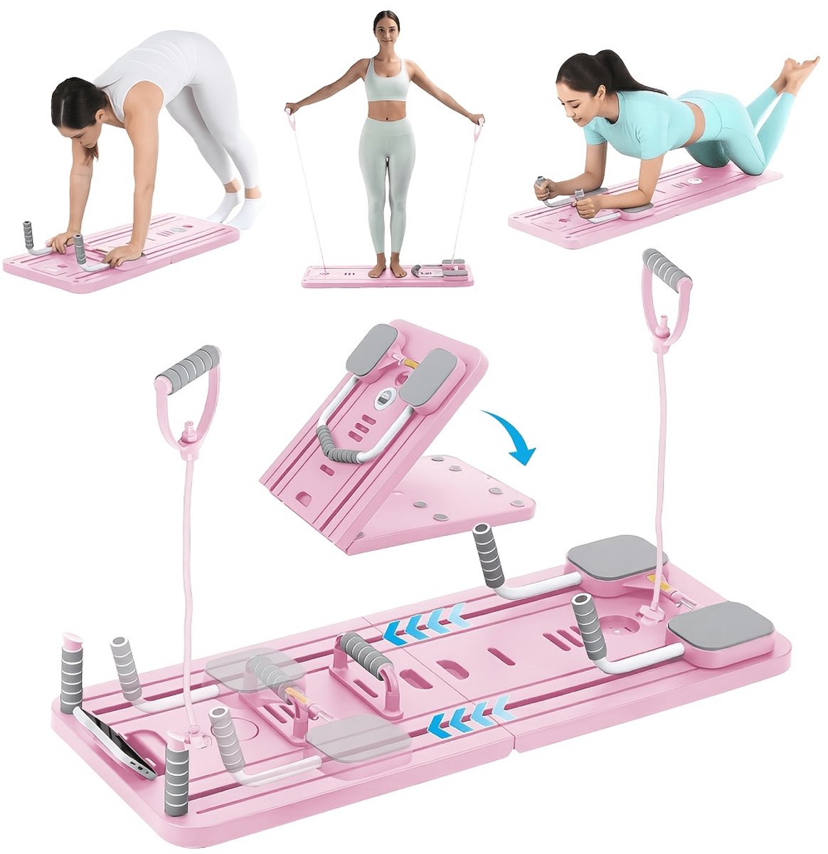 House of Balance Pilates Board - Reformer Board - incl Timer -Multifunctioneel - Buikspiertrainer - Opvouwbare Pilates Set - 8 in 1 Board - Home Workout - Roze
