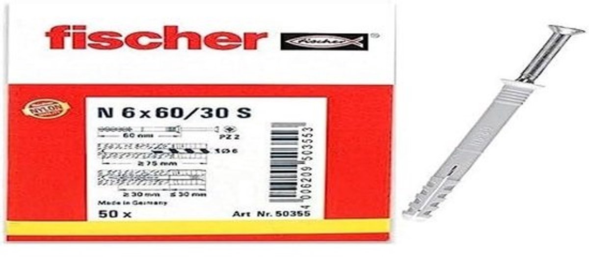 Nylon nagelpluggen - Slagpluggen - Voor muurbevestiging - Met inslagblokkering - 50 stuks - Zilvergrijs