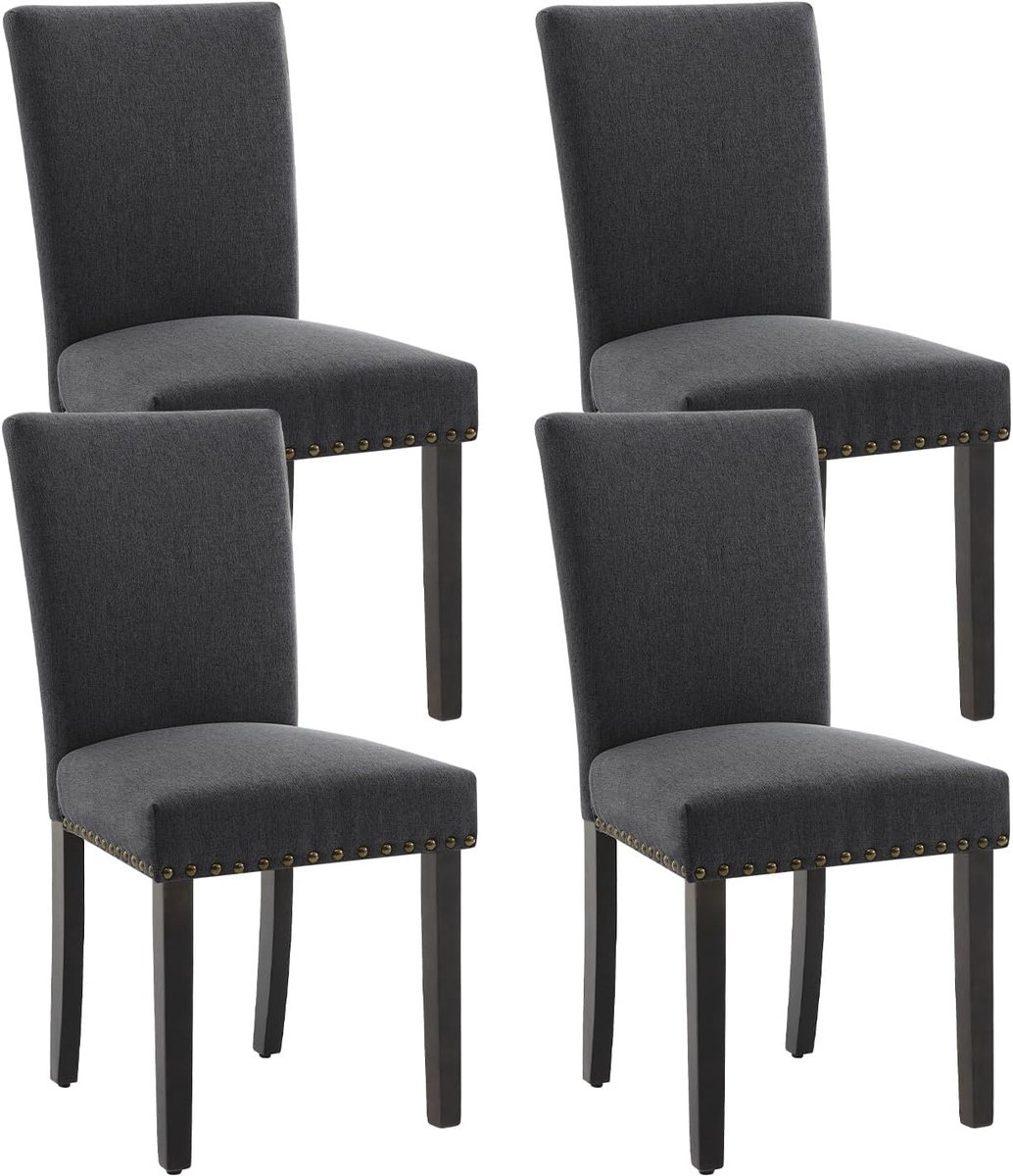 HOERFURIY Eetkamerstoelen Set van 4 - Donkergrijs Linnen Stoelen Hout 136kg
