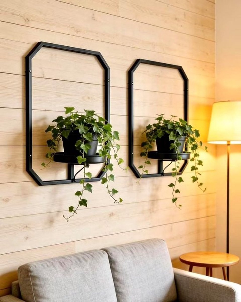 Set plantenstandaards - Metalen wandrek - Voor planten binnenshuis - Ruimtebesparend ontwerp - 30 x 40 cm