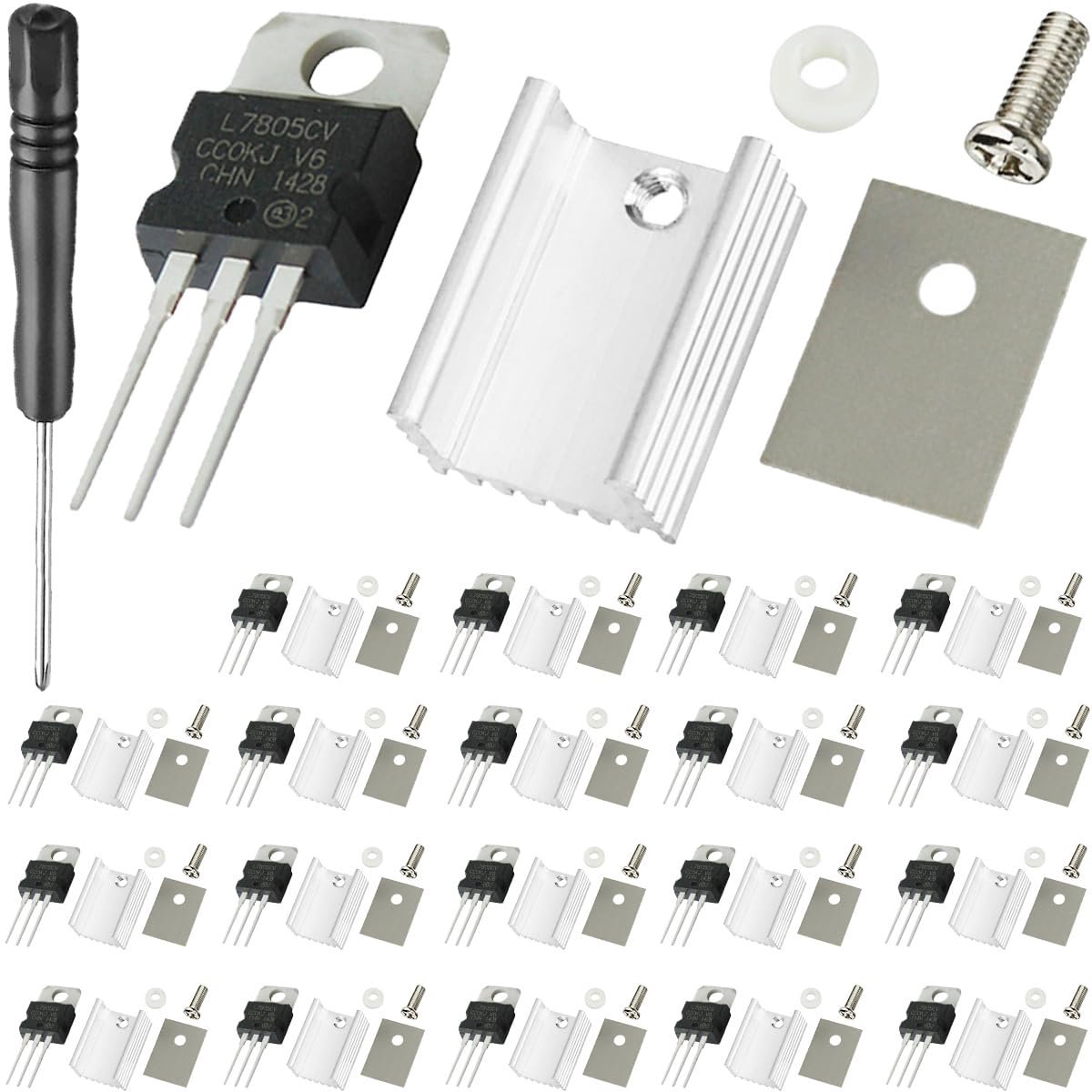 L7805CV L7805 Three Connection Voltage Regulator Output 5V 1.5A TO-220 with Aluminum Heat Sink Screwdriver Mounting - ShopVlot