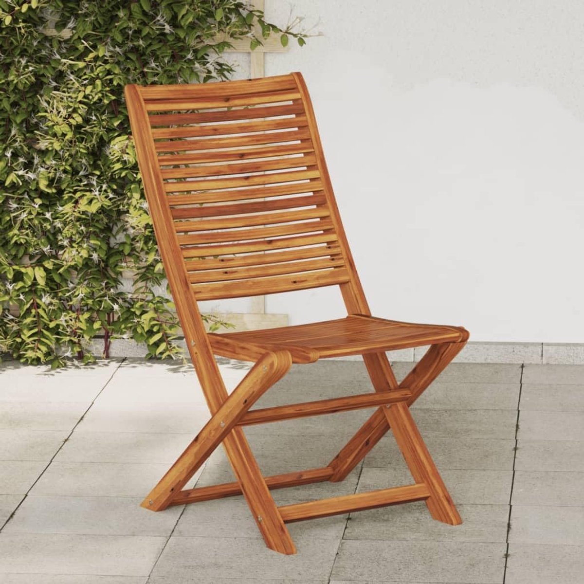Tuinstoelen van massief acaciahout, set van 2 stuks, met rugleuning en lattenbodem, anti-waterophoping, compact voor opslag