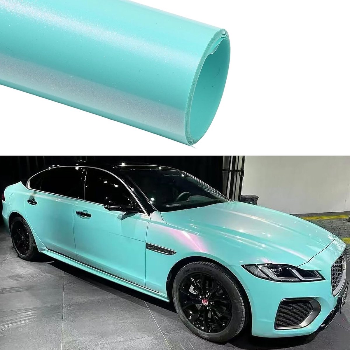 Zelfklevende vinylrol - 30 x 152 cm ultra glanzend turkoois met roze auto-wikkelblad voor interieur, exterieur - ShopVlot