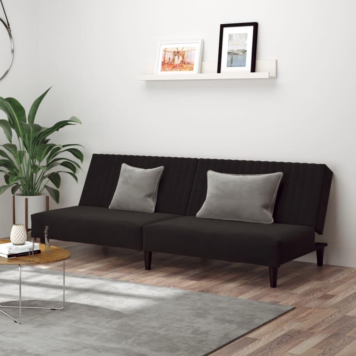2-zits, zwart, fluweel, met 2 aparte rugleuningen, zachte velours bekleding en robuuste houten lijst voor woonkamer, kantoor of logeerkamer, ruimtebesparend
