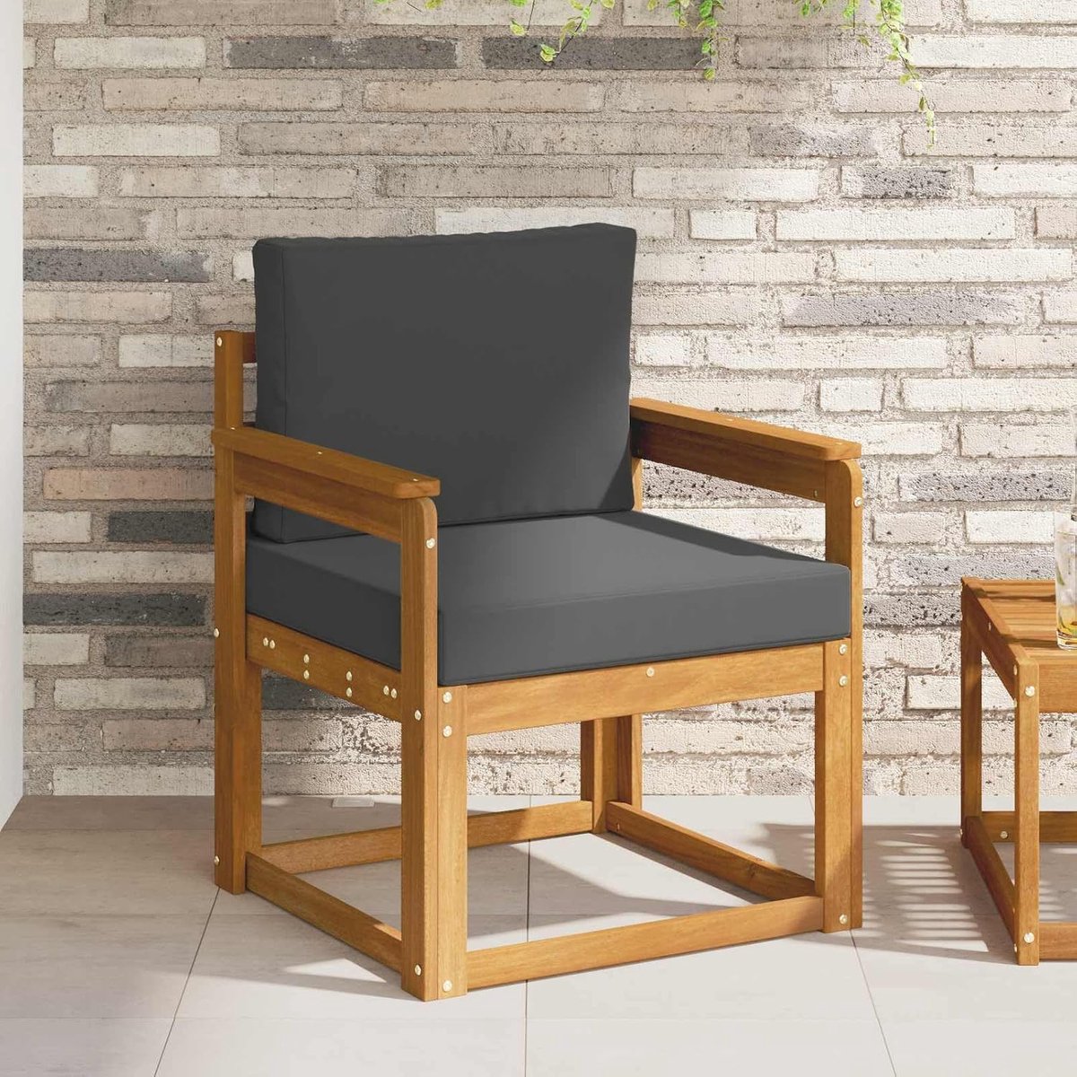 Tuinmeubelset van massief acaciahout en polyester natuur, modern design met strakke lijnen, weerbestendig gelakt oppervlak, modulaire outdoorbank voor terras en tuin,