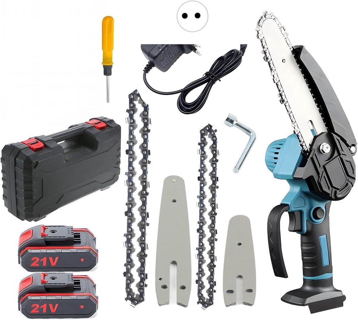Mini Chainsaw with Battery, 15.2 cm and 10.2 cm, 21 V, Small Branch Saw with Battery, 2 x 2000 mAh, 2 Chains for - ShopVlot