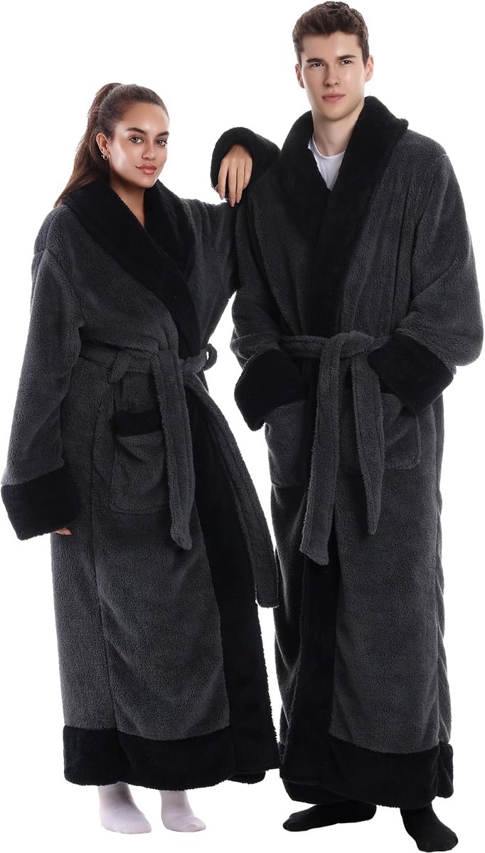 Badjassen Mannen en vrouwen Universeel Zacht flanel materiaal Extra grote zak ontwerp Een maat Als cadeau voor een vriendin Moeder Vriend (Dark Gray)