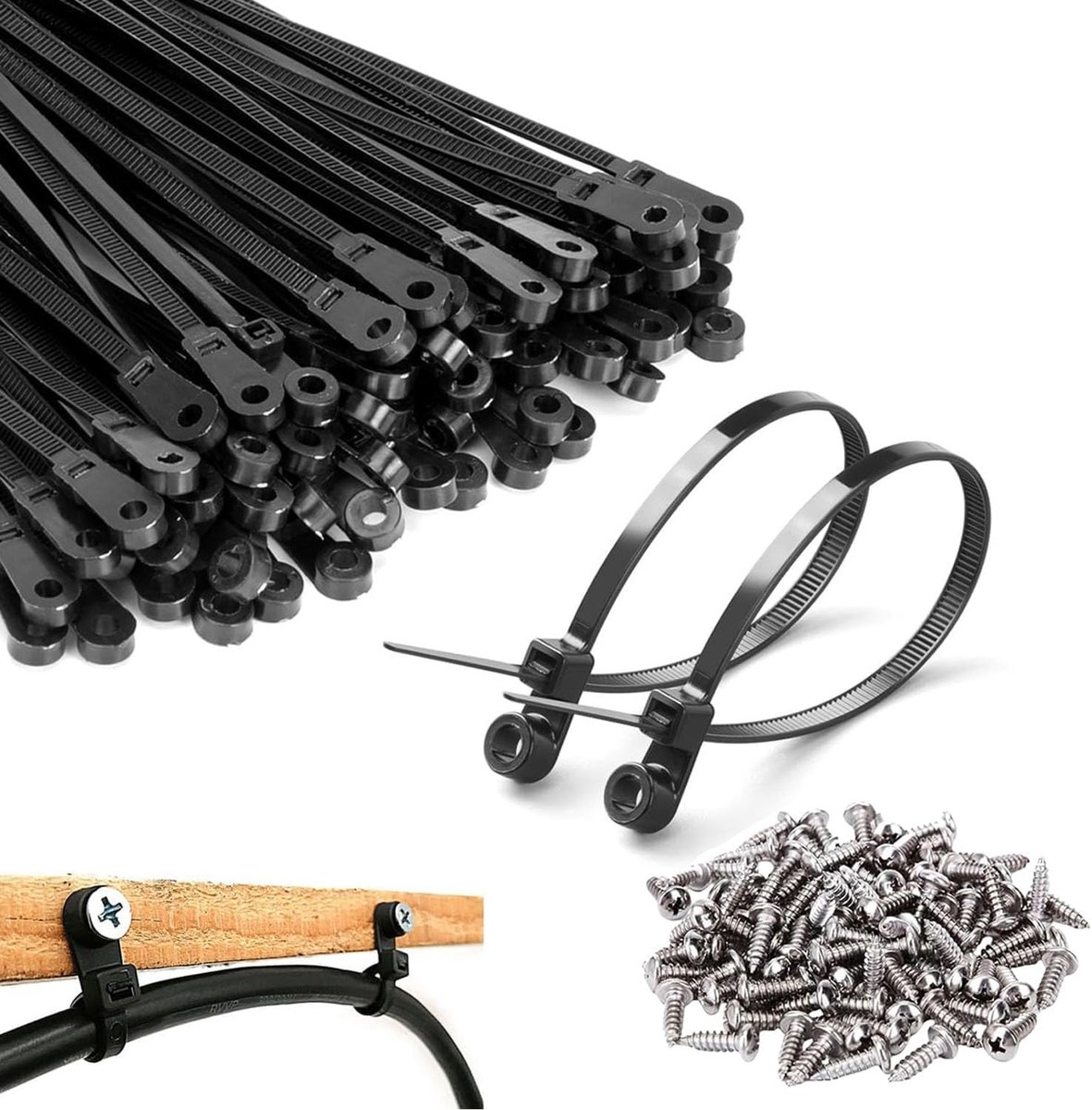 Kabelbinders met schroefgat - Kabelclips voor bevestiging - Veilig kabels bevestigen - Perfect voor wandmontage - ShopVlot