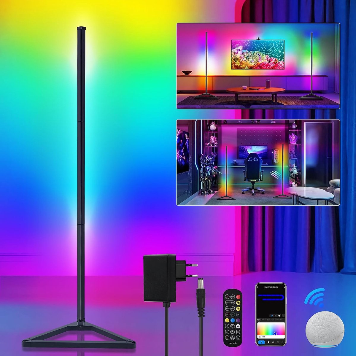 140 cm RGB Floor Lamp Dimmable with Remote Control and Bluetooth App 16 Million Colours DIY Modes LED Lamp for - ShopVlot