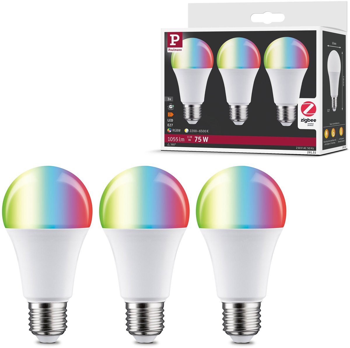 Paulmann Standaard 230 V Smart Home Zigbee 3.0 LED-gloeilamp E27 3x1055lm 3x11W RGBW+ dimbaar Mat