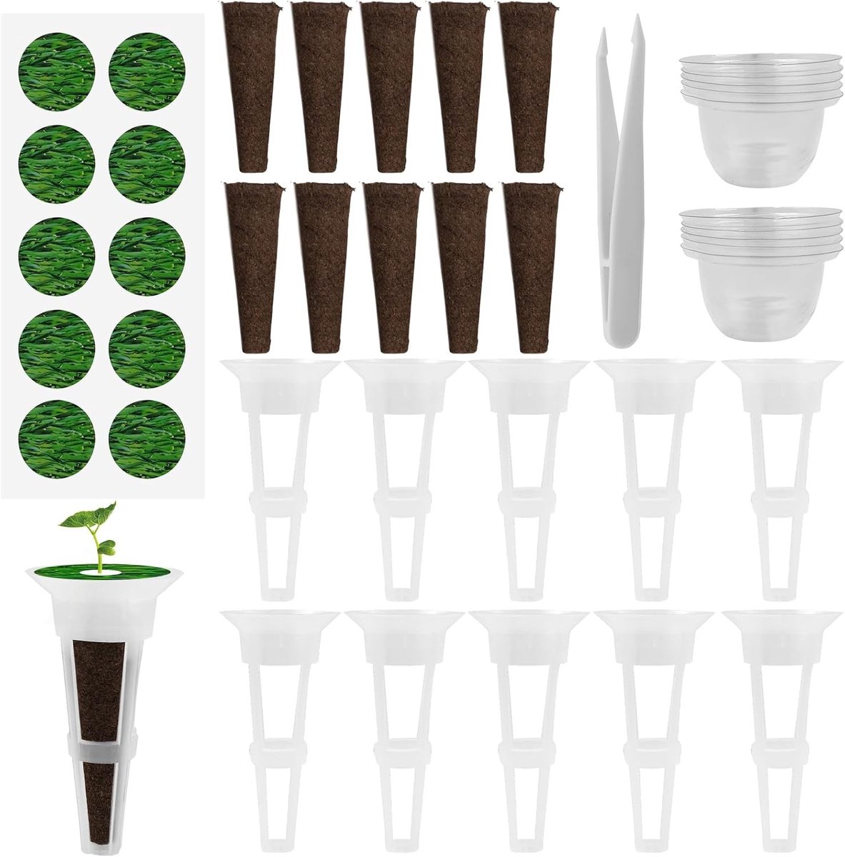 Hydroponische Groei Sponsen Set van 50 Stuks met Labels en Isolatie Deksels voor Beginners en Plantenliefhebbers
