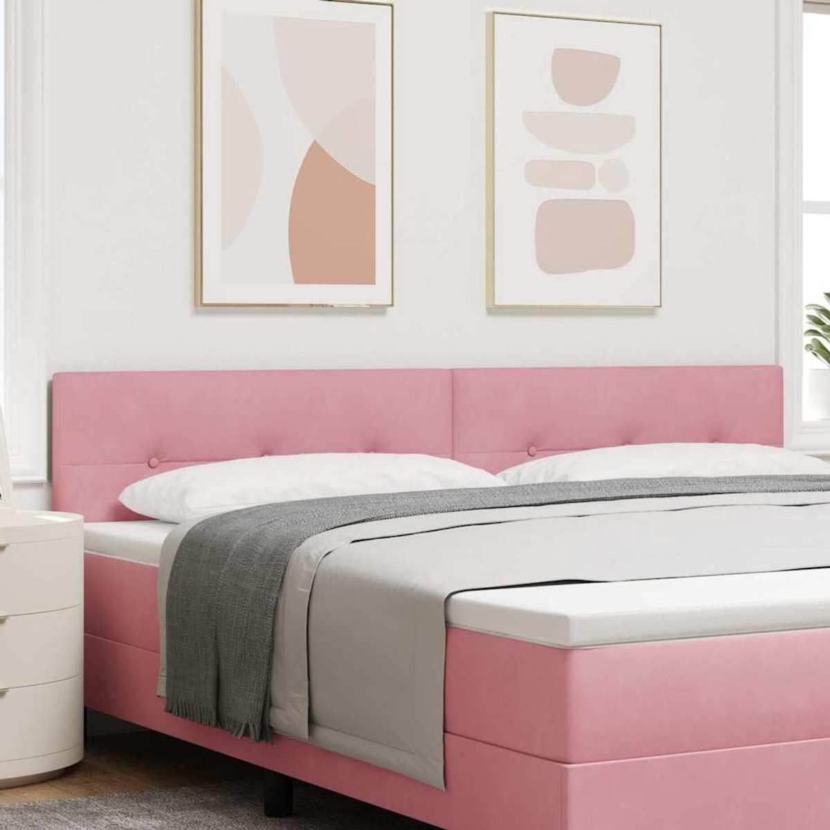 Hoofdeinde van fluweel roze, 200 cm, in hoogte verstelbaar, schuimvulling en stevig grenenhouten frame, ideaal voor slaapkamer