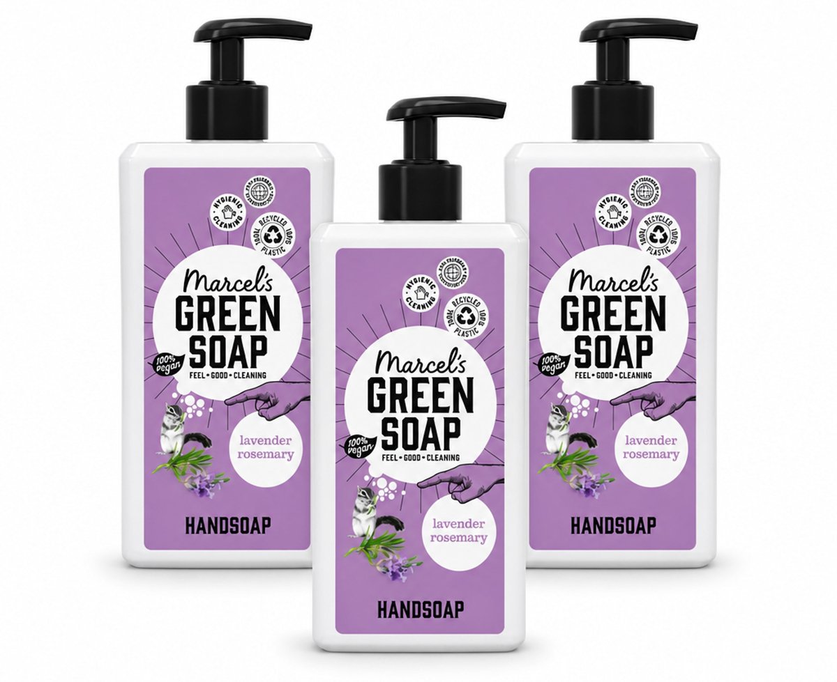 3 x Marcel's Green Soap - Handzeep - Lavender & Rozemarijn - Voor dagelijks gebruik - 500 ml - Voordeelverpakking - 3 stuks