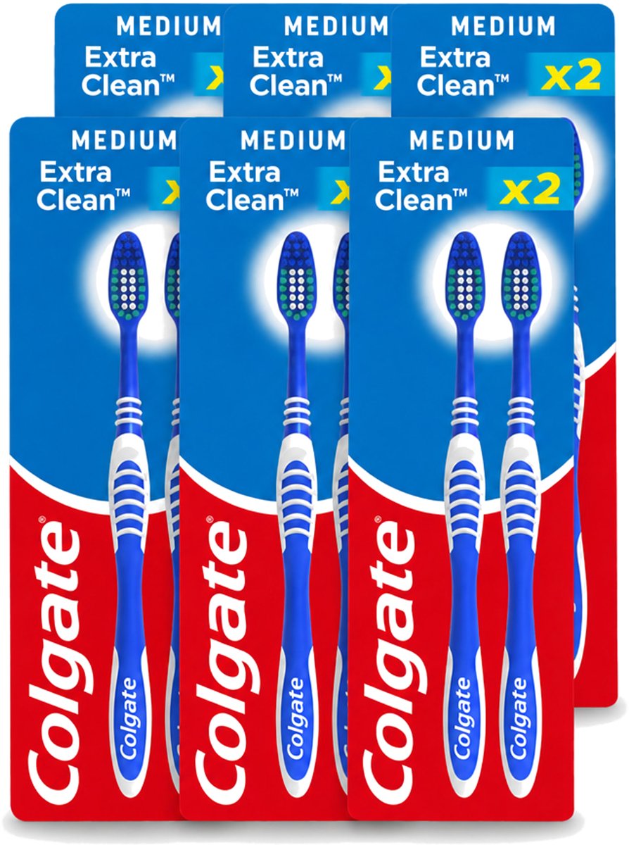 6 x Colgate - Tandenborstels - Extra Clean Duo - Medium - 2 borstels - Voordeelverpakking - 6 stuks