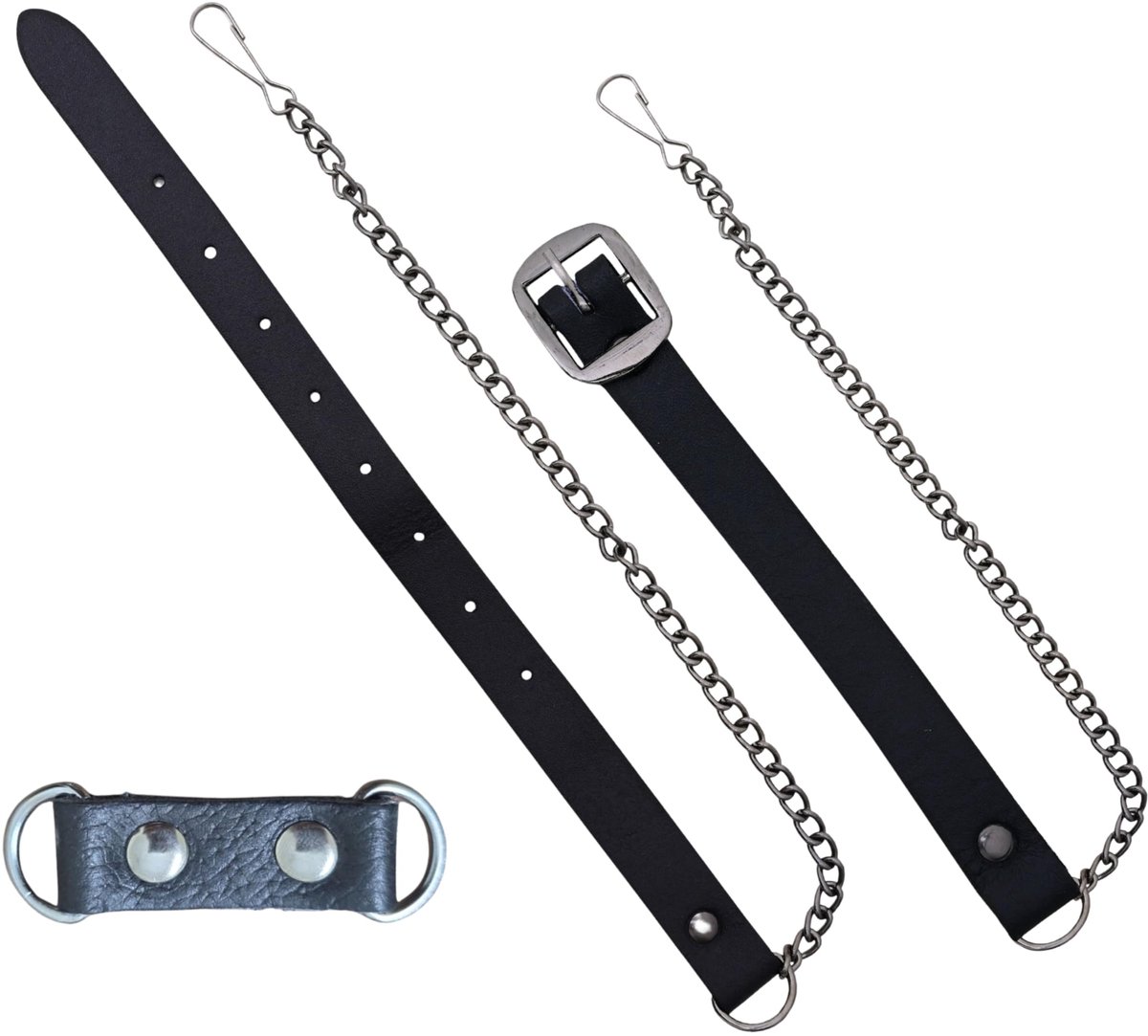 Kilt Sporran Kettingriem met D-lus, zwart leer, zware ketting, antiek chromen afwerking, verstelbaar Scottish - ShopVlot