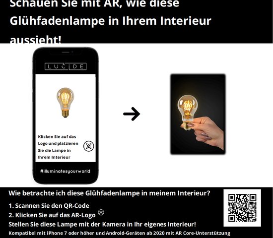 Capture d'écran montrant comment placer une ampoule en verre avec filament en spirale dans votre intérieur avec la RA.