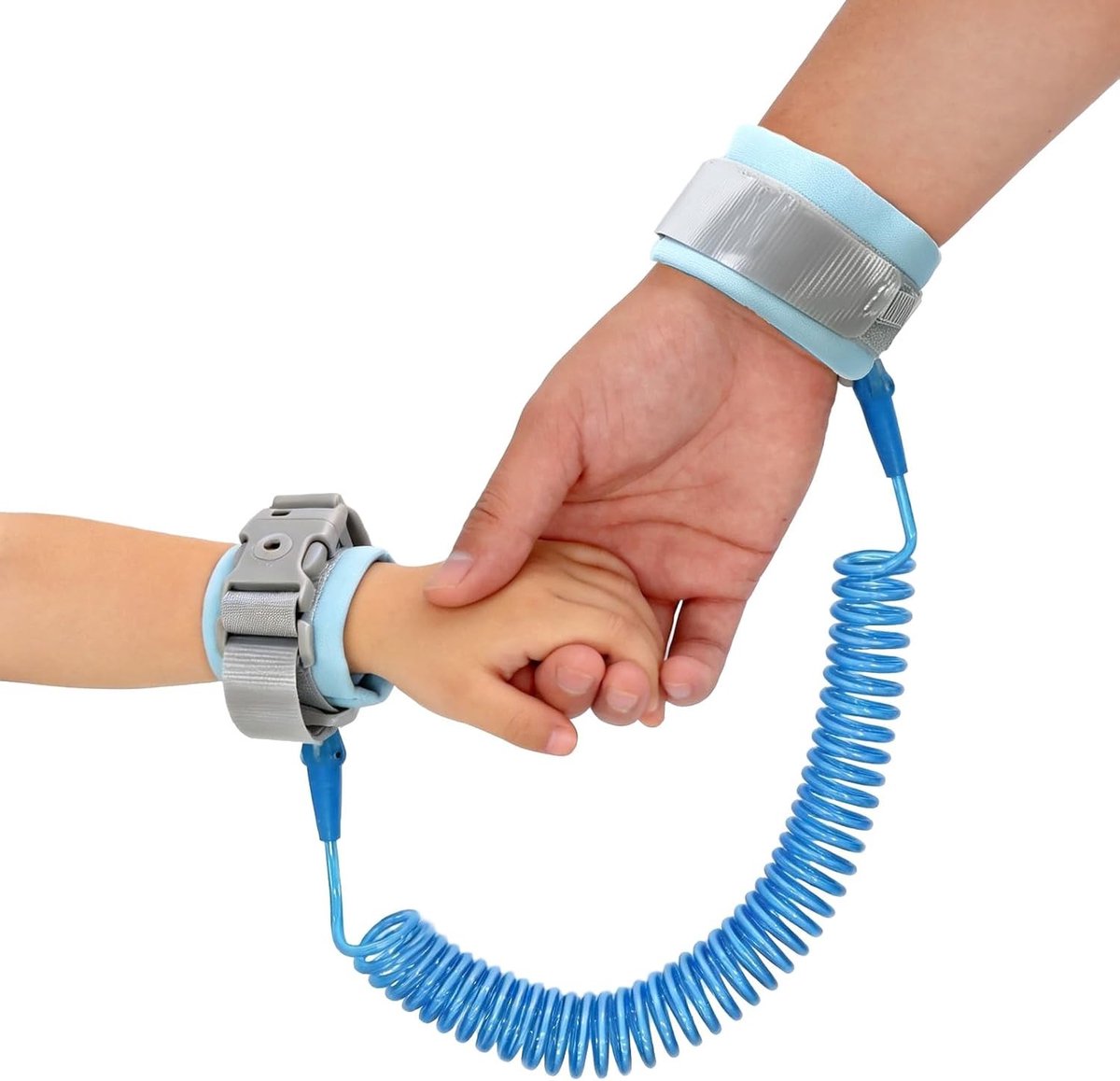 Anti-verliesarmband voor Kinderen met Sleutelhanger en Stretchkoord van Roestvrij Staal - Veiligheidsriem met 360° Rotatie voor Reizen, Winkelen en Parken (Blauw)