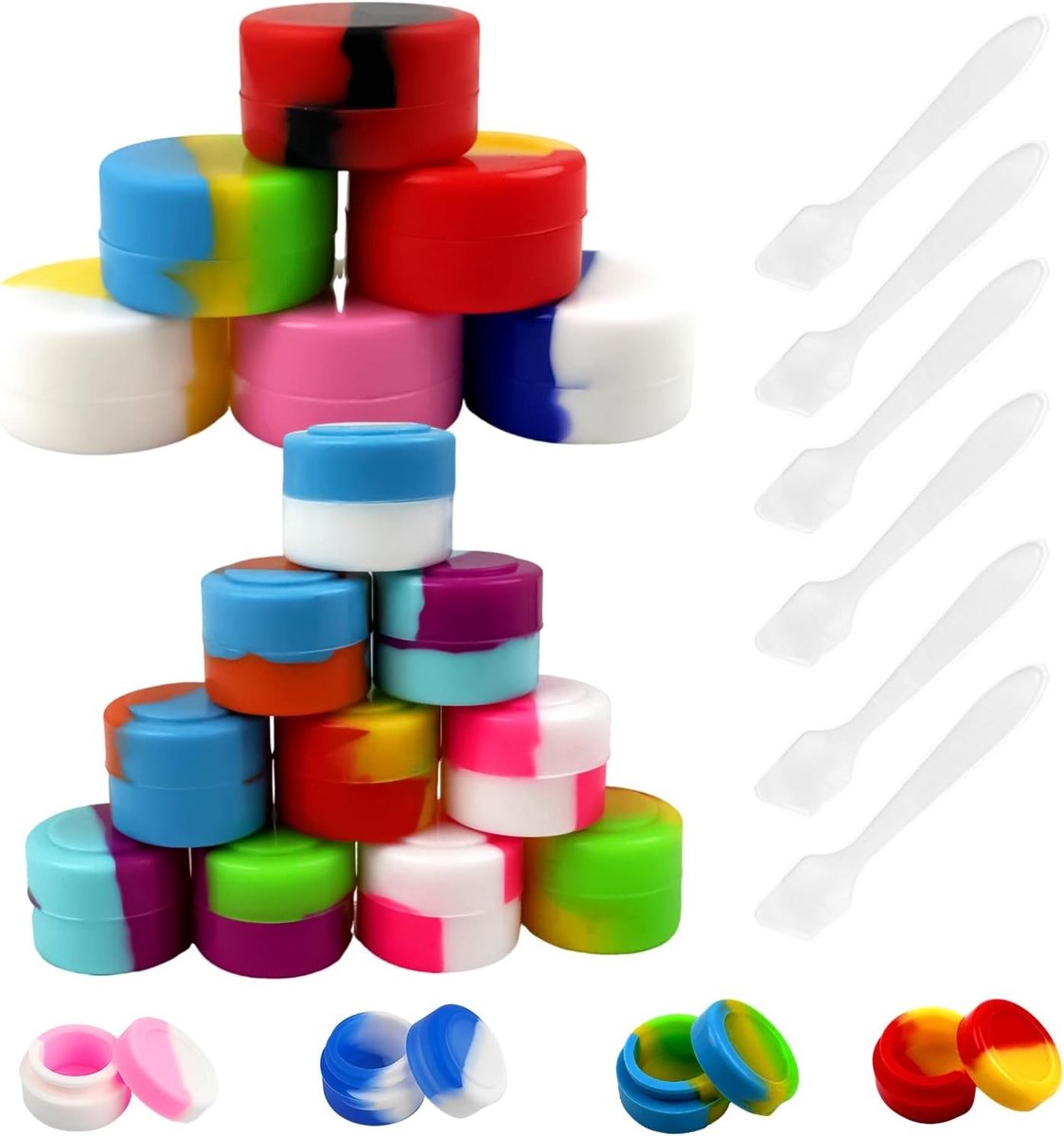Multicolor Lekvrije Siliconen Cosmetische Potjes Set van 18 Stuks, 2ml en 5ml, BPA-vrij voor Make-up en Opslag