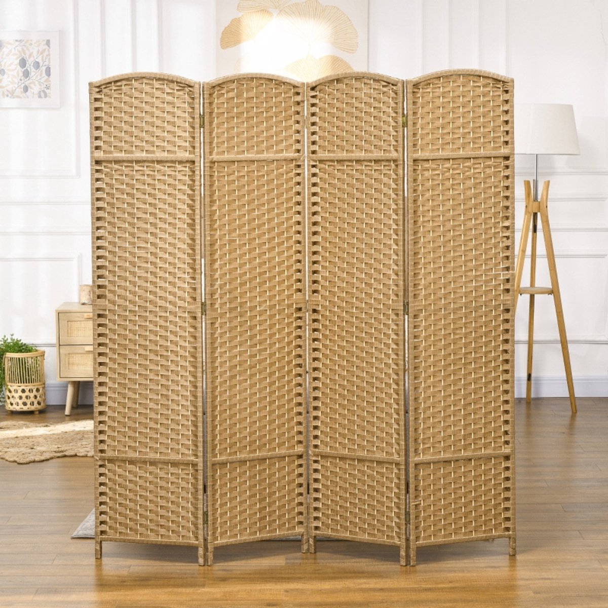 MODENUIT Kamerscherm – 4-delig Vouwbaar – 160 x 170 cm – Hout en Kunststof – Natuurlijke Houtkleur – Binnen Natuurlijk hout
