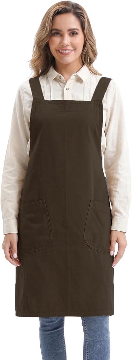 Katoenen schort dames - gekruiste rug - Japans design - ideaal voor koken en tuinieren - ShopVlot