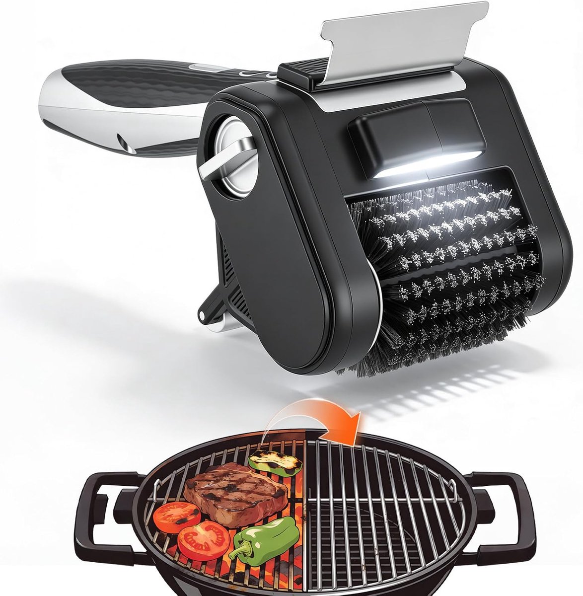 SnelShoppen - Elektrische Grillborstel 4000 mAh Oplaadbaar met LED, 450 RPM, Roterende RVS Borstelkop, Waterdicht, Geschikt voor Alle Barbecues en Gri