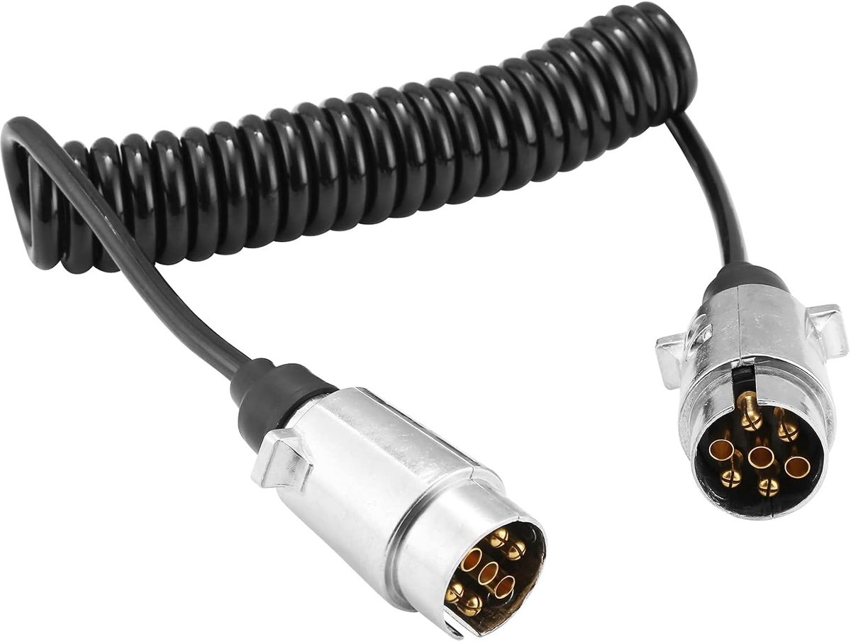 Trailer Extension Cable 12 V 7 Pin 2.5 m7 Pin Pre-Wired, Coil Cable Trailer Cable with 2 Trailer Plugs for Van, Caravan - ShopVlot