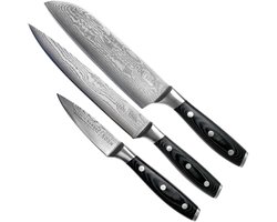 Eden Classic Damast Messenset 3-delig - Santoku, Vleesmes & Officemes