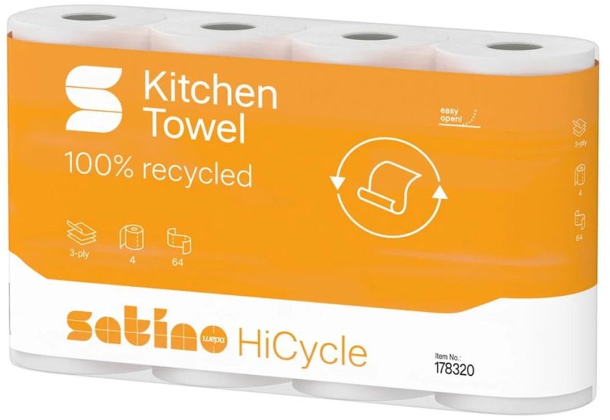 satino by wepa keukenrol HiCycle, 3-laags, 100% recycling, 4 rollen