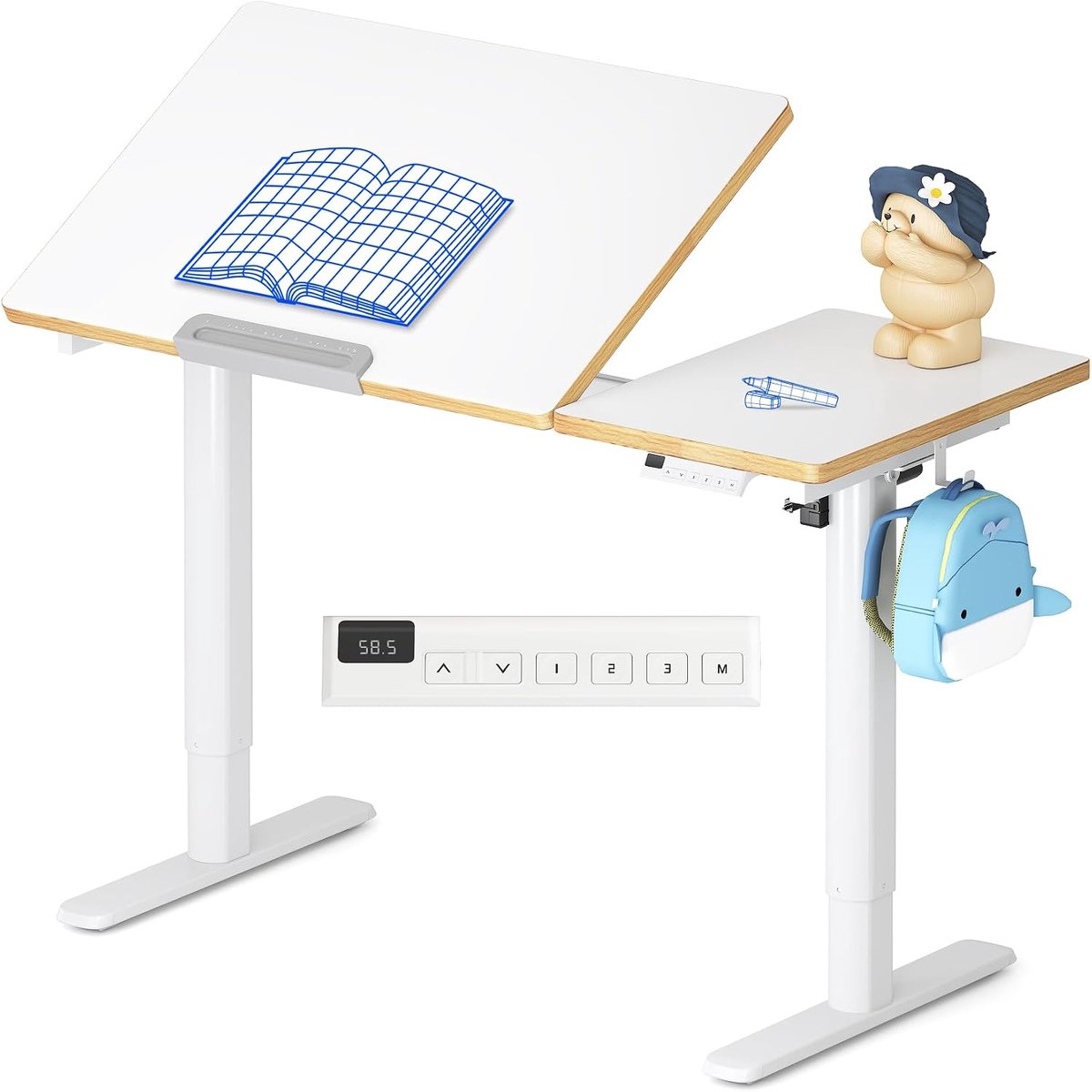 Elektrisch bureau 100 x 60 x 116 cm verstelbare hoogte, modern ontwerp, incl. kantelbaar blad - Industrohome