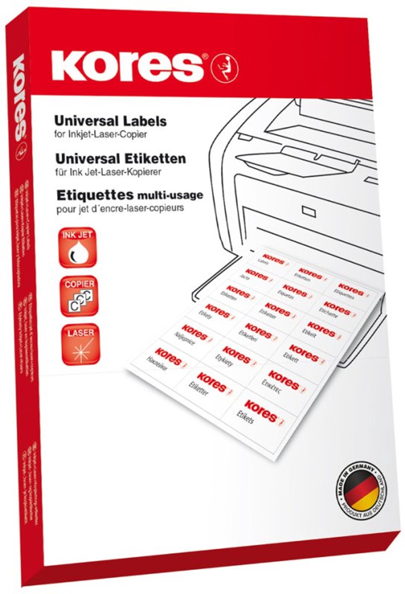 Kores universele etiketten, 70×41 mm, wit, 100 vel