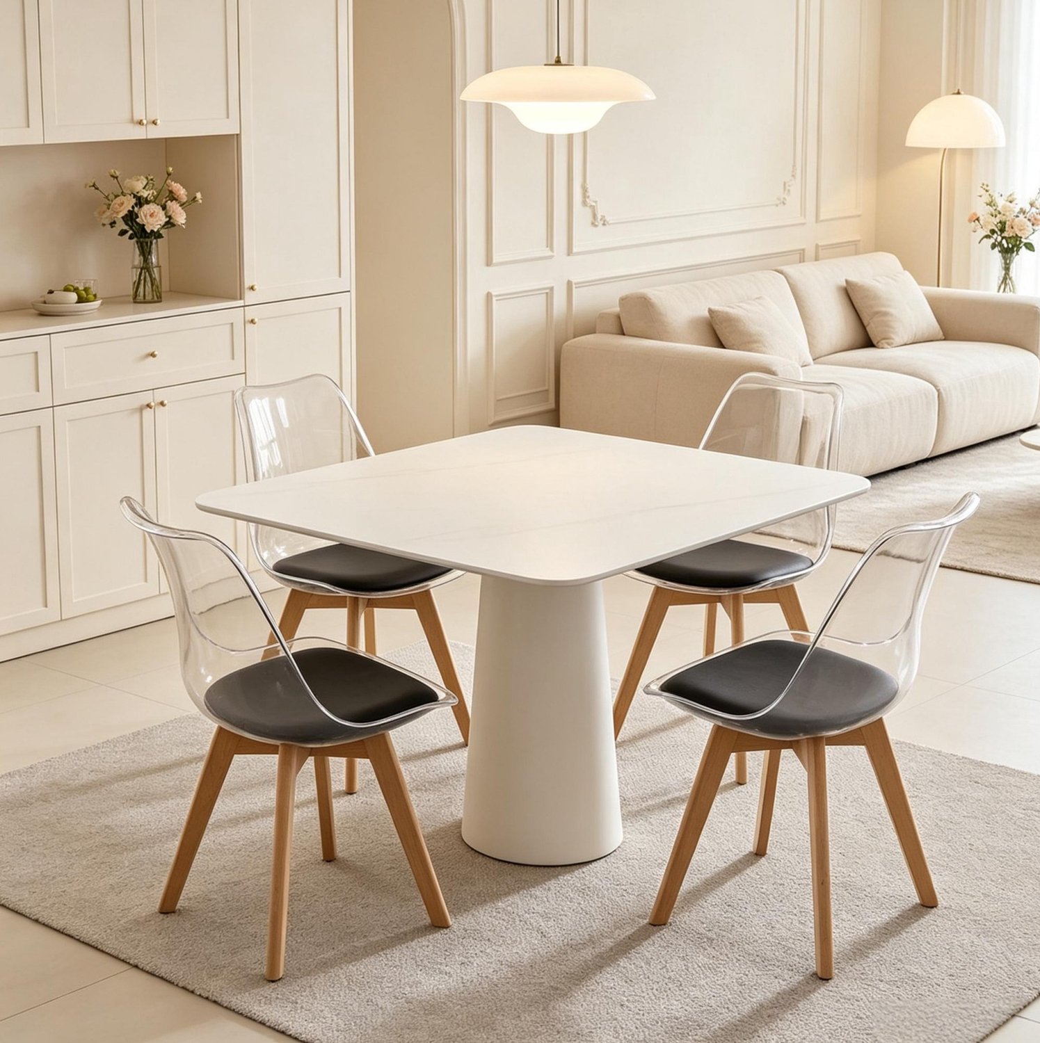 DESMIU Eetkamerstoel Kuipstoel Set Van 4 - Kunstleren Zitkussen En Houten Poten - Voor Eetkamer Woonkamer En Keuken - Zwart