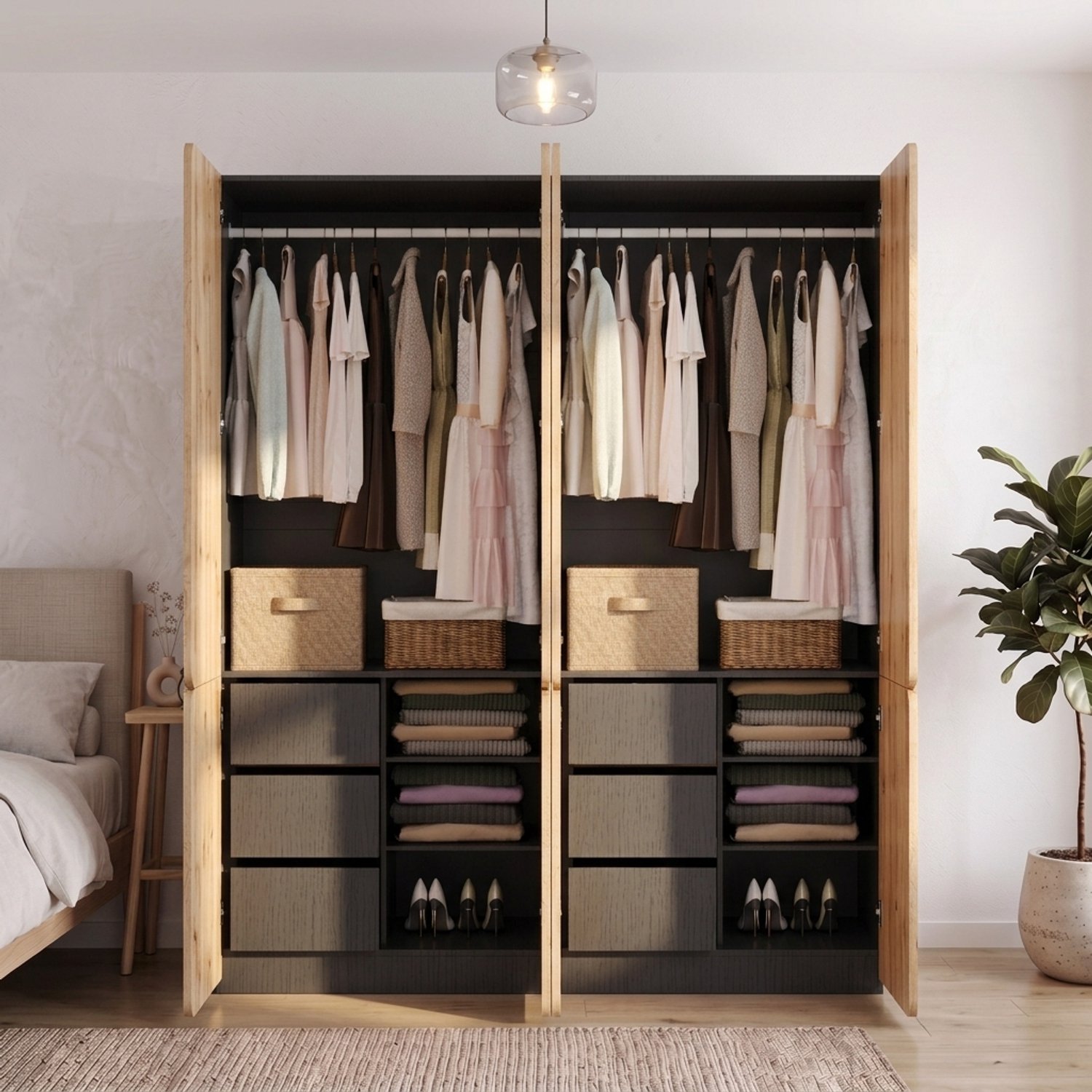 Merax Kledingkast 180×50×200 cm - 8 deuren - 2 hangstangen - 6 lades - hout