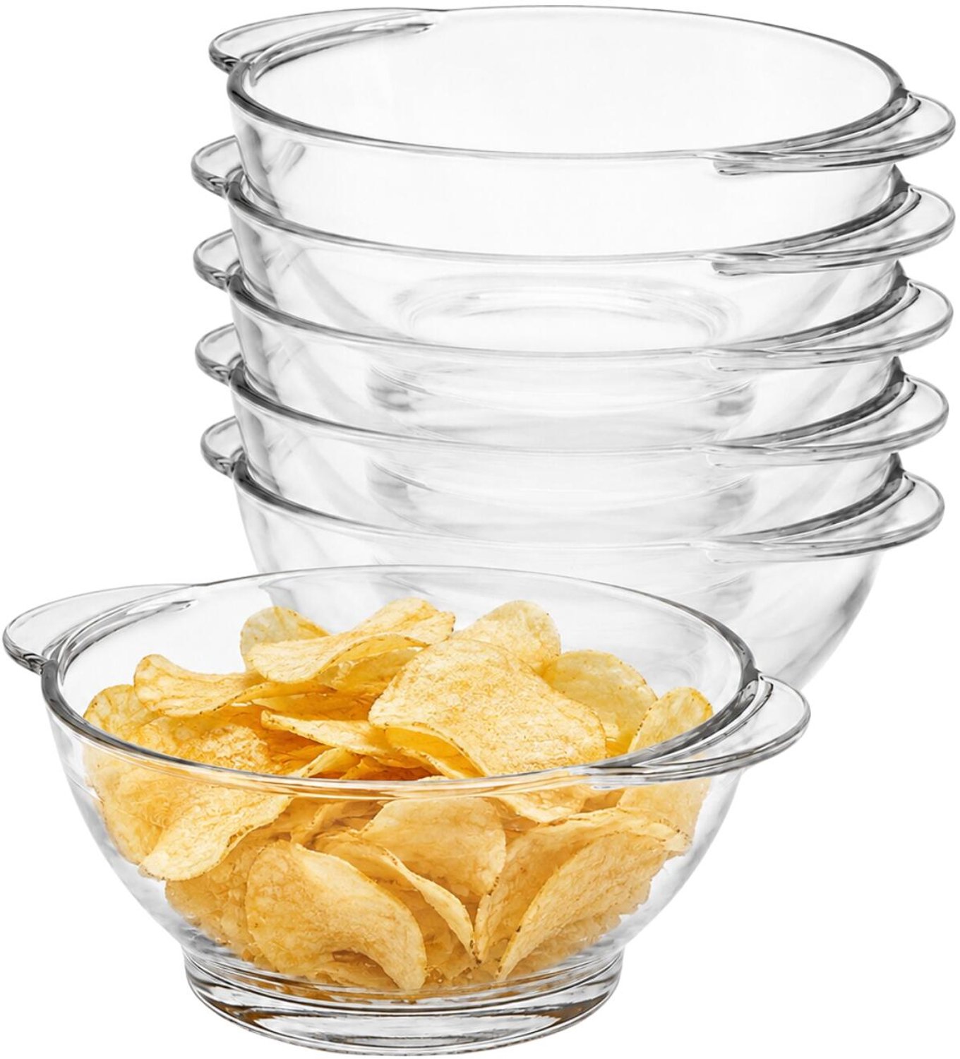 Vivalto Chips / serveerschaaltjes - 6x stuks - 13 x 6.5 cm - glas - 435 ml - kommetjes / schaaltjes - stapelbaar