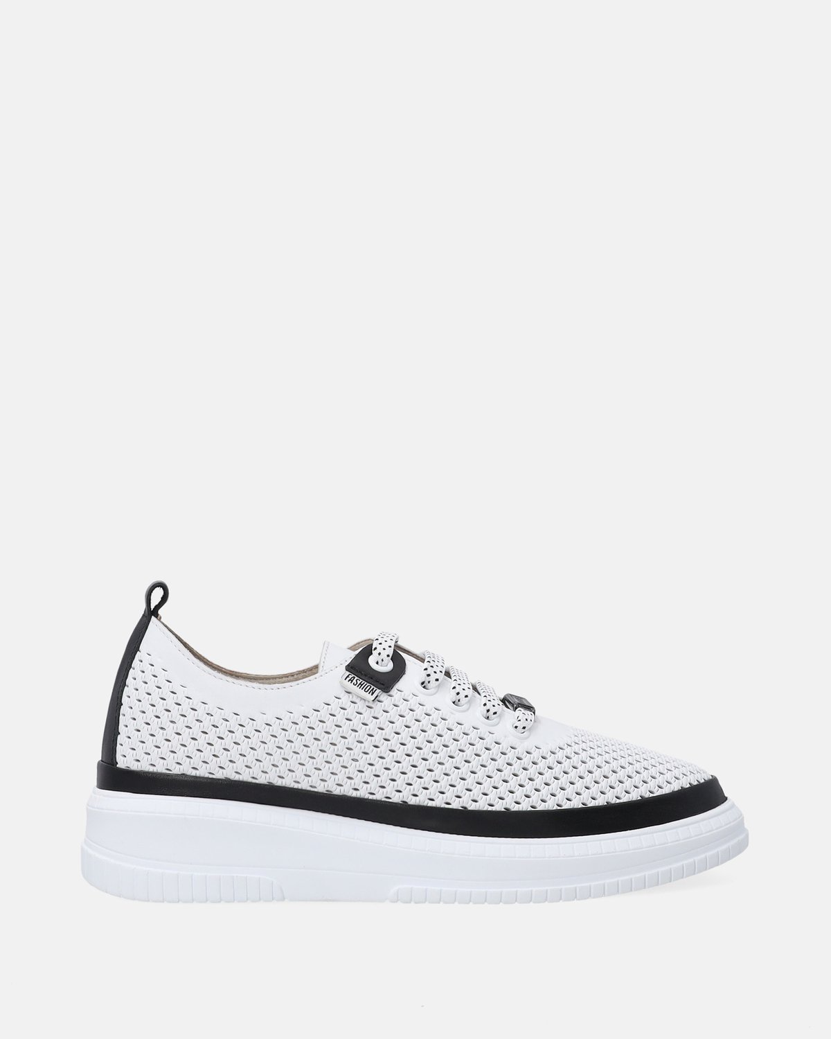 Dames witte sportieve lage schoenen - Kalfsleren bovenwerk - Hakhoogte 4 cm
