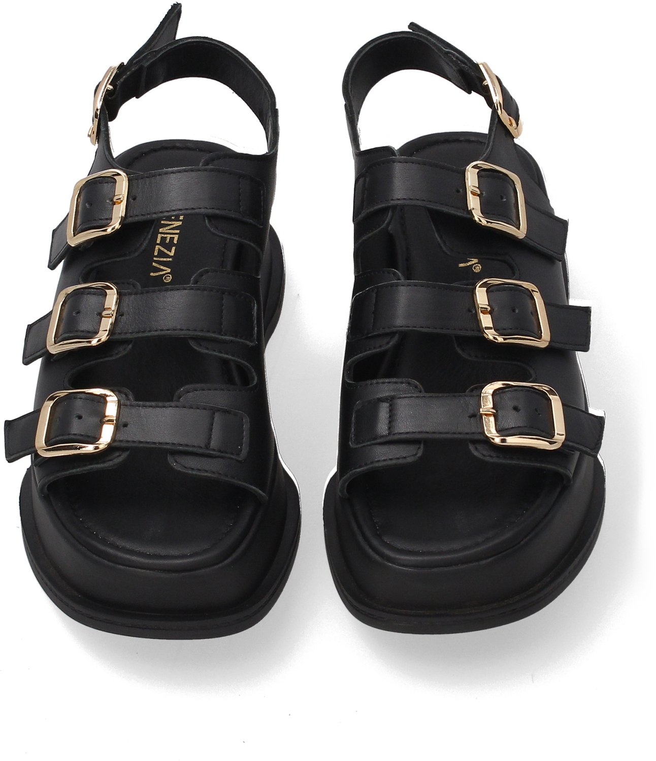 Zwarte Leren Sandalen - Gespsluiting - Sleehak 5 cm - Maat 37