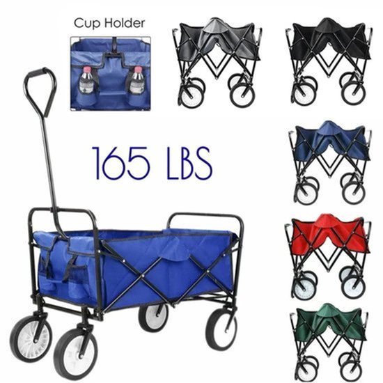 Bolderkar - Tuinwagen - Opvouwbare - Stevige Transportkar 110L - Heavy Duty Camping Trolley - Grote Wielen - en Waterdicht - Voor Tuin - Strand - en Boodschappen - Blauw — afbeelding 3