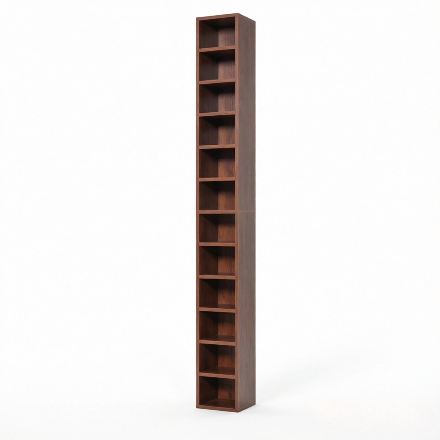 SONNENH Smalle CD-kast - Bruine houtlook - 12 open niveaus voor circa 204 cd’s - 175 cm hoog