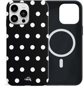 xoxo Wildhearts Polka Dots (Zwart) - Double Layer - Magnetisch hoesje geschikt voor iPhone 16 Pro Max MagSafe - Hard case met stippenpatroon - Beschermhoes - Shockproof case - Stippatroon - Zwart / Wit