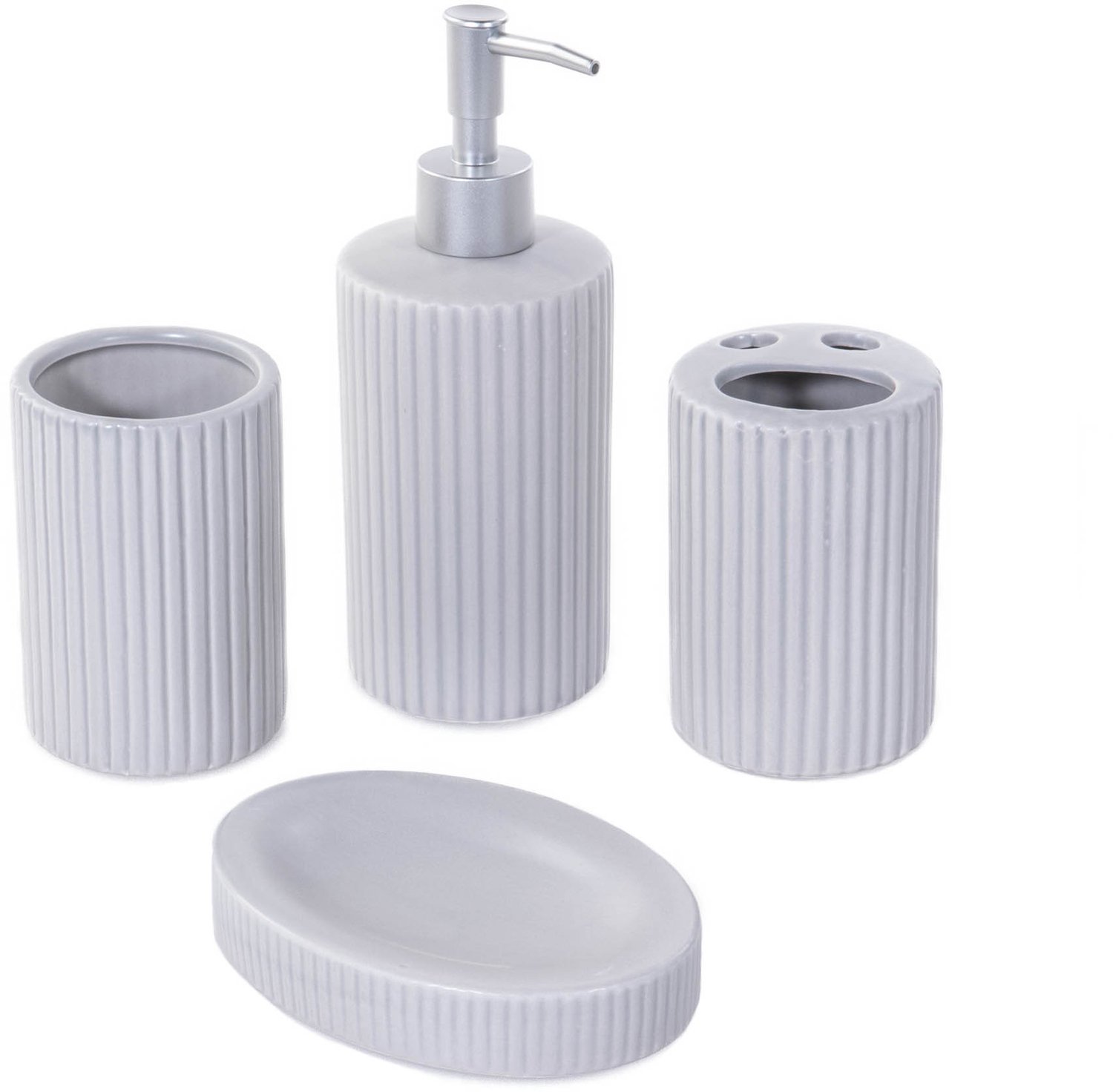 Bathroom Solutions - Set keramische badkameraccessoires, 4-delig - grijs